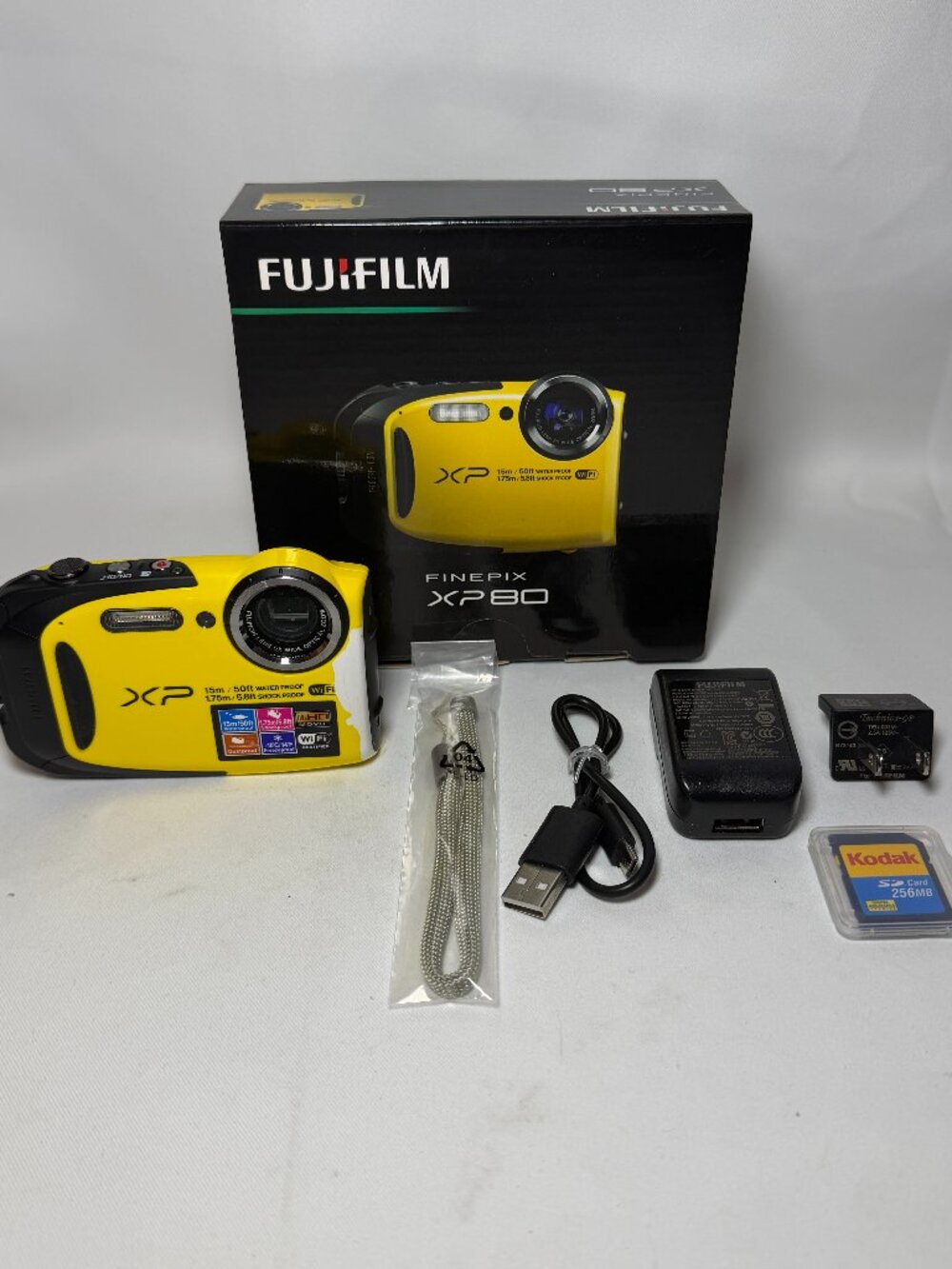 Fujifilm FinePix XP80 Digital Camera Waterproof Shockproof Yellow Battery Memory